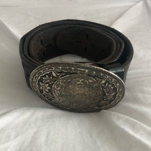 Black Belt with Oval Silver Buckle
